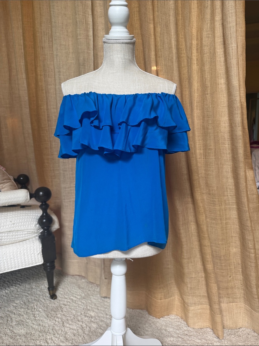 JB by Julie Brown Off-Shoulder Ruffle Top in Bright Blue